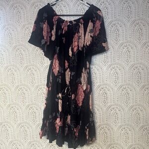 Blue Island Party Dress Women's Size‎ Large Blue Floral Pattern Cute Chic